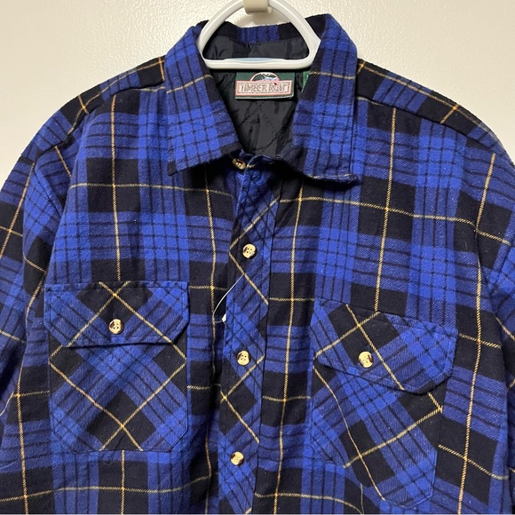 VTG FLANNEL JACKET PLAID BUTTON DOWN SHIRT BREAST POCKET INSULATED COAT BLUE MED - Picture 2 of 7